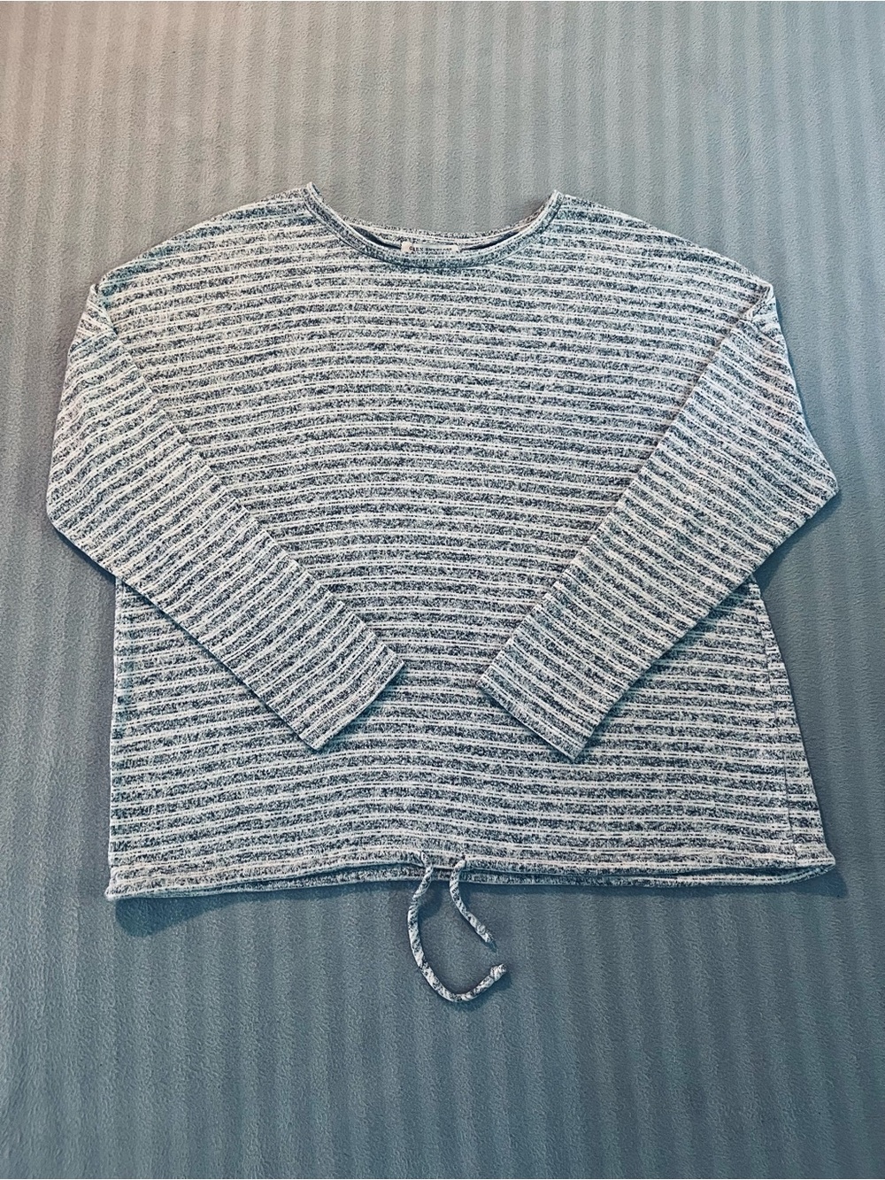 Green Envelope Striped Crewneck Sweater - Gray & White
